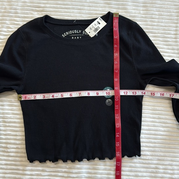 Aeropostale Seriously Soft Baby Tee Ribbed Long Sleeve Cropped Lettuce Hem M - Picture 5 of 10